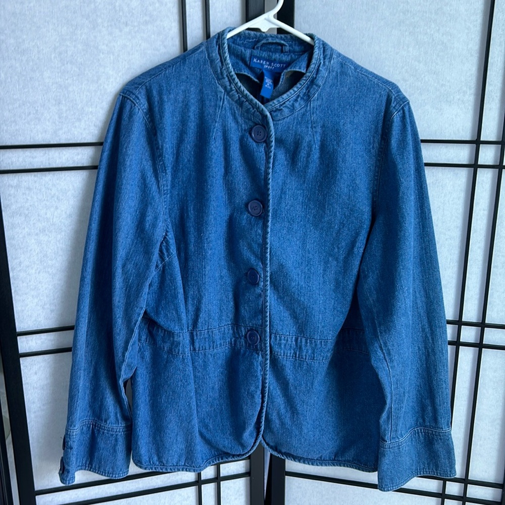 Karen Scott Sport Cotton Button Down Jacket/Cardigan